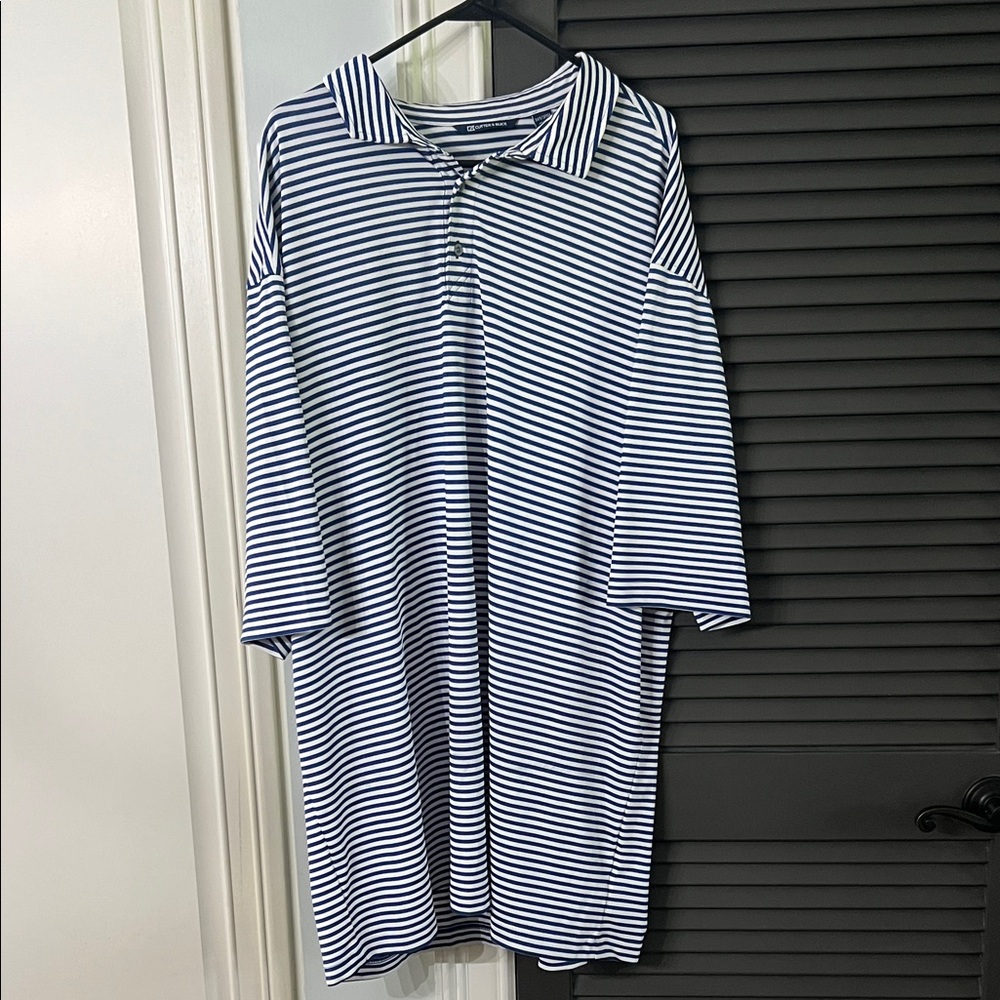 Striped Royal and White Polo